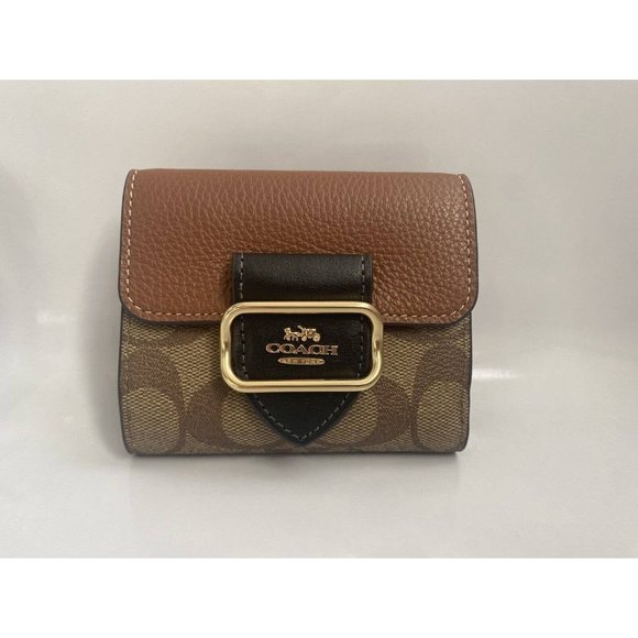 Coach NWT Small Morgan Wallet In Colorblock (Gold/Khaki Multi) - Picture 2 of 2